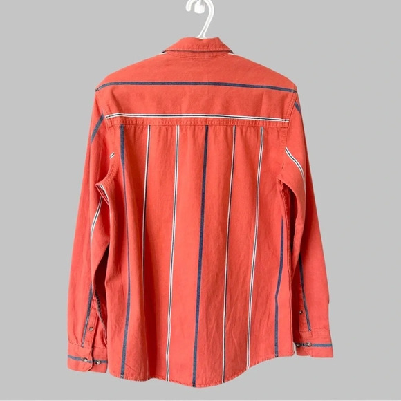 Mens Zara Denim Orange Stripe Button Down  Shirt - Picture 2 of 14